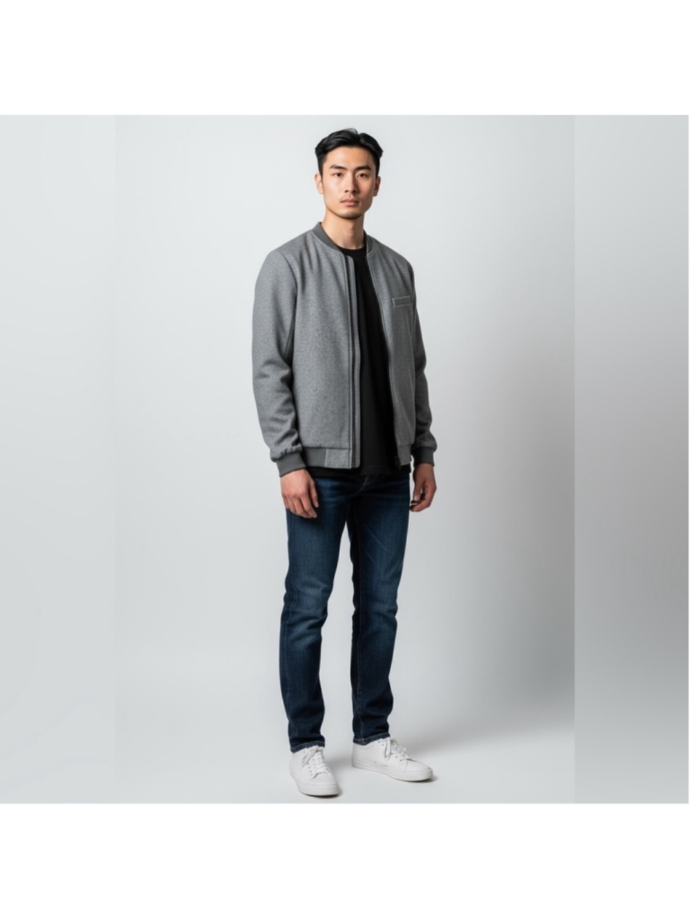 Topman Heathered Gray Tailored Bomber Jacket